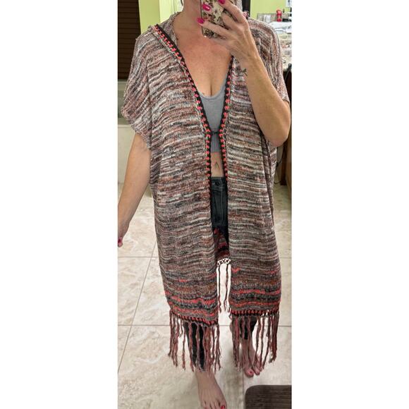 Free People Women's Jungle Heat Hood Tiger Fringe Knit Long Duster Cardigan Sz S - Picture 5 of 9